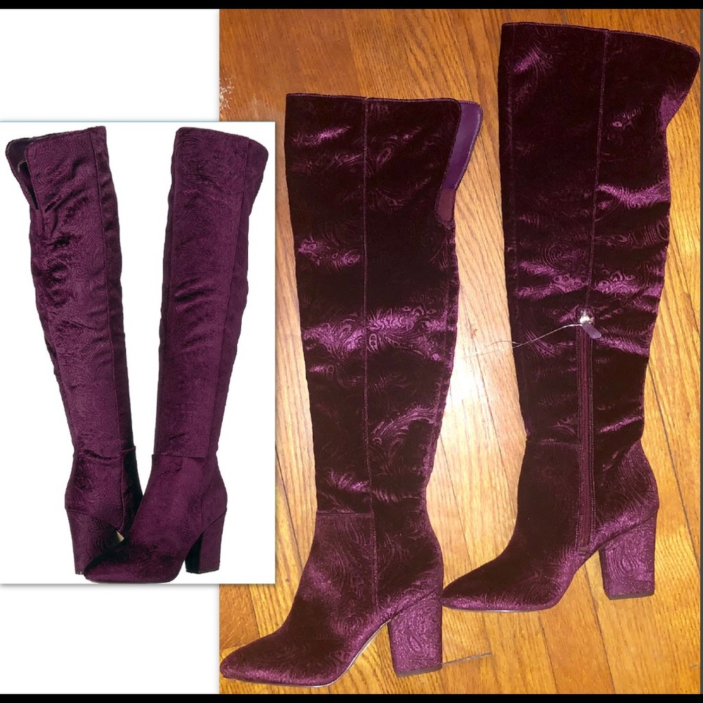 NINE WEST SIVENTA PURPLE JACQUARD PATTERN OTK BOOT - Picture 4 of 9